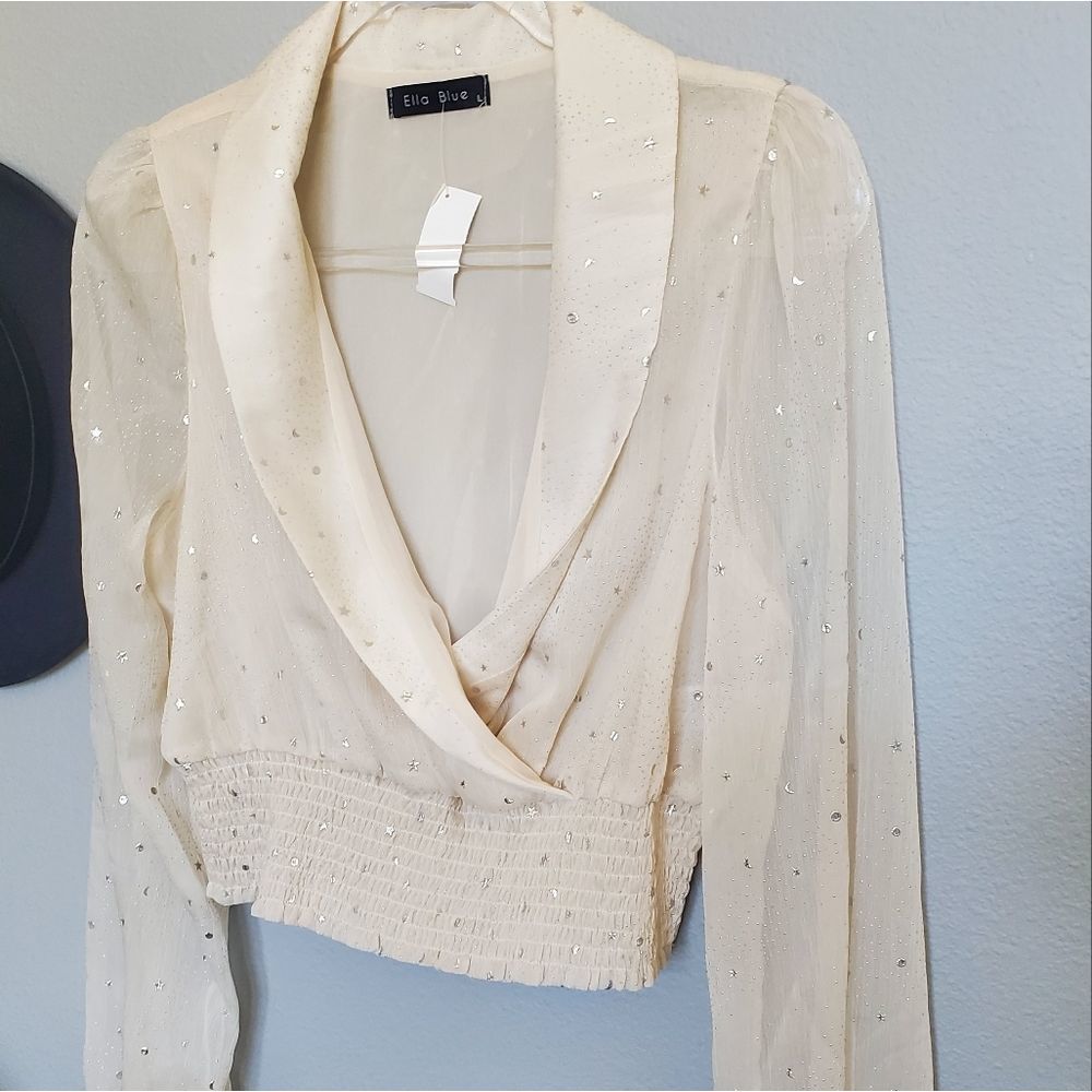 NWT Sheer silver star blouse - Picture 2 of 6